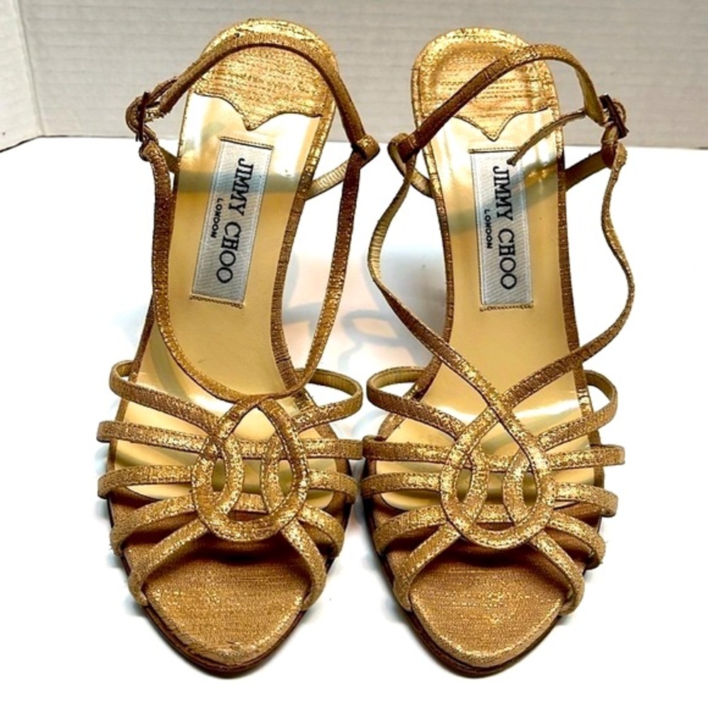 Vintage Jimmy Choo 90’s Rose Gold Sparkly Slingback Heals: S- 7.5